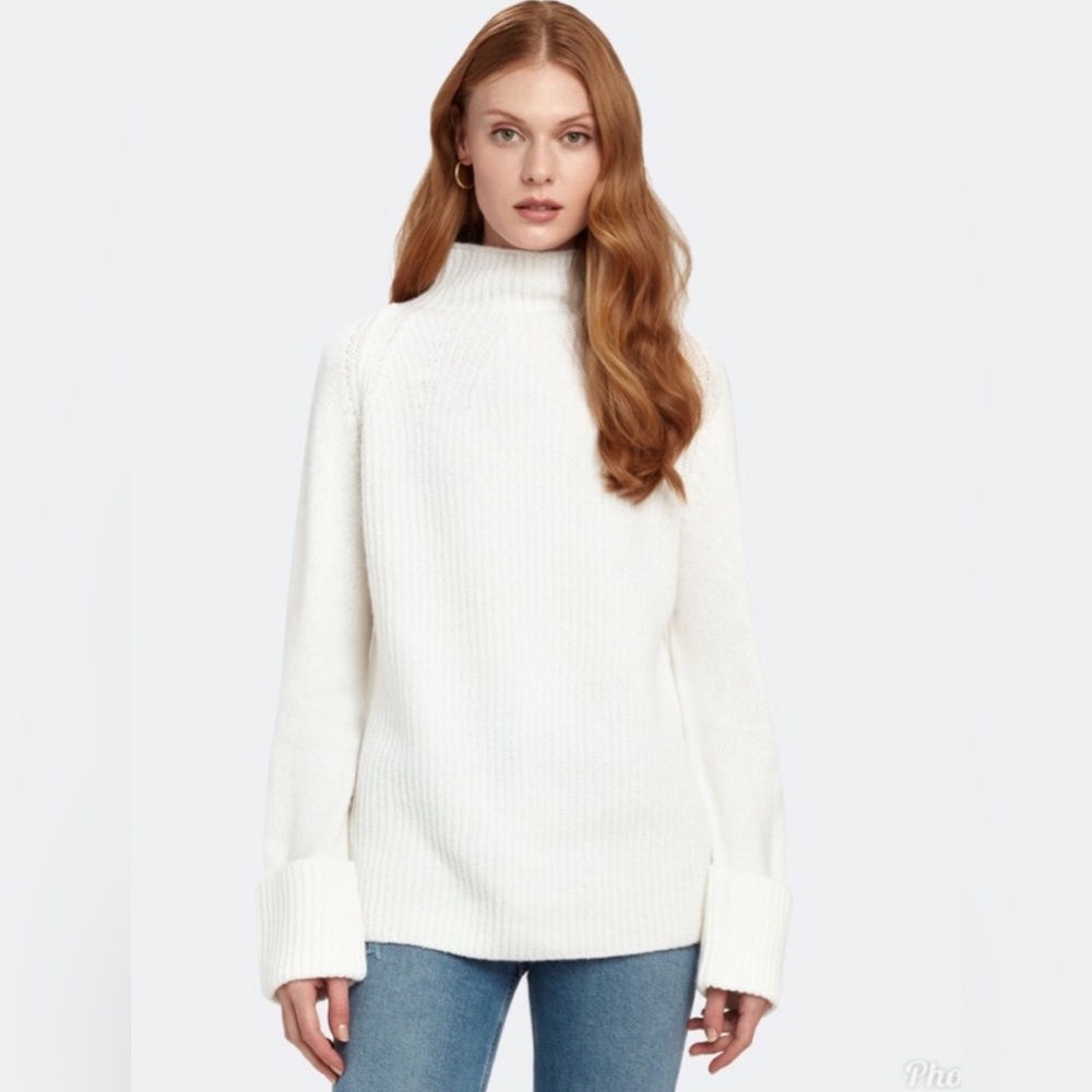 Vince Mix Stitch Funnel Neck Wool Pullover Sweater